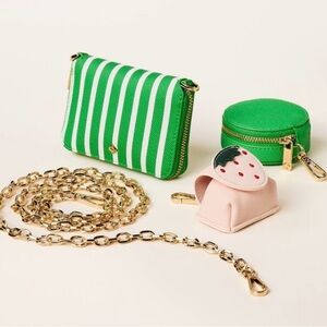 Green Striped Key & Card Holder Set